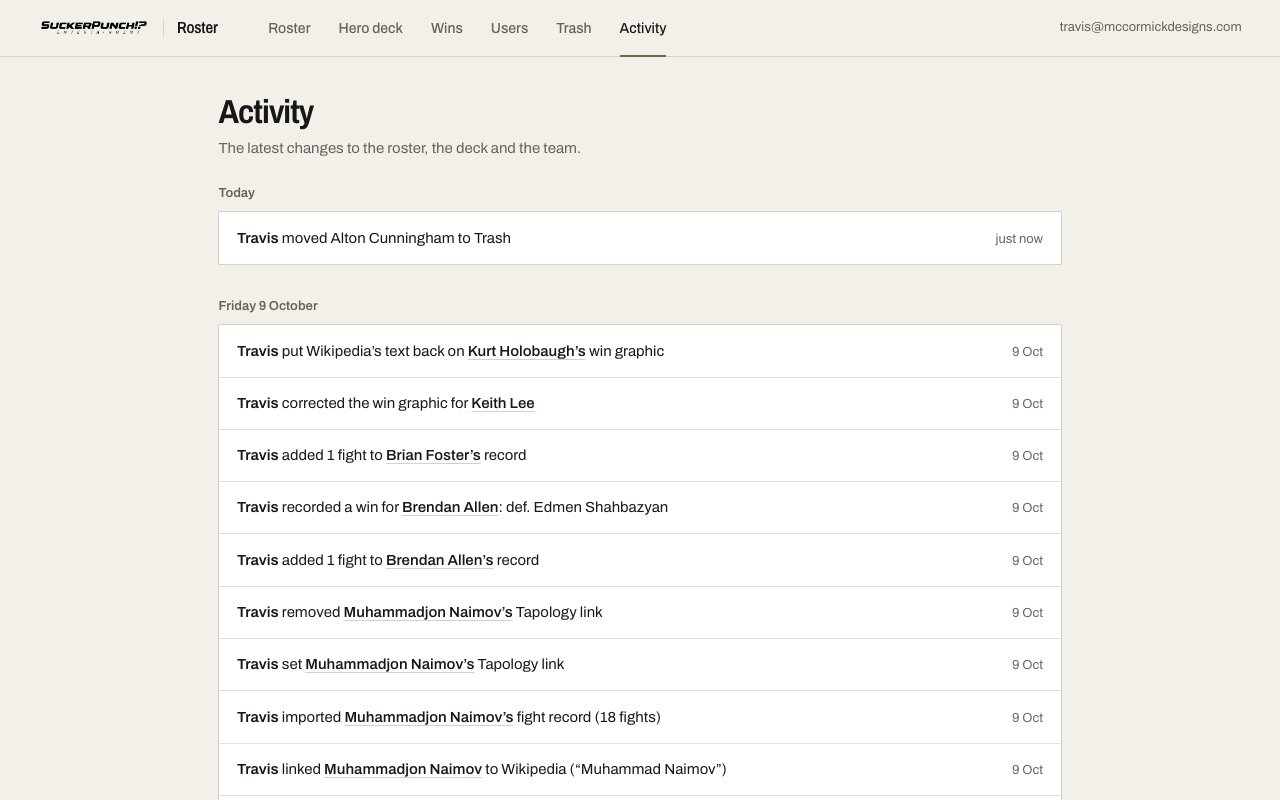 The Activity page: a list of changes with who made them and when